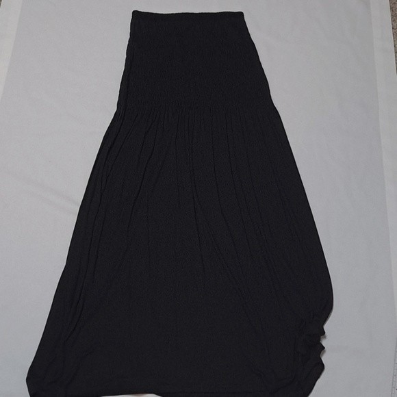 ASOS Shirred Bust Strapless Midi Stretch Knit A-Line Black Summer Beach Dress - Picture 2 of 5